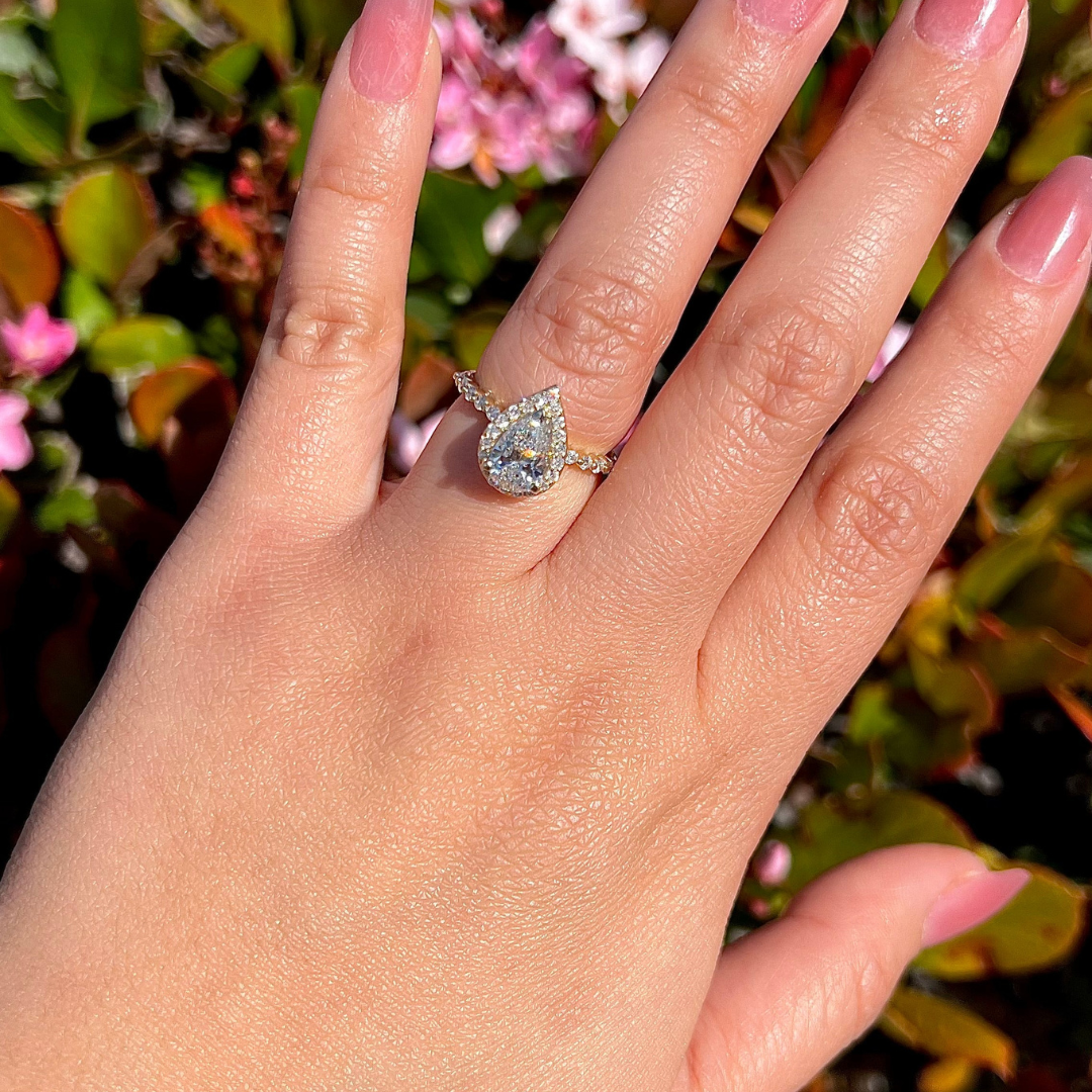 2 CT Pear Cut  Pave Halo Engagement Ring - Lab Grown Diamond