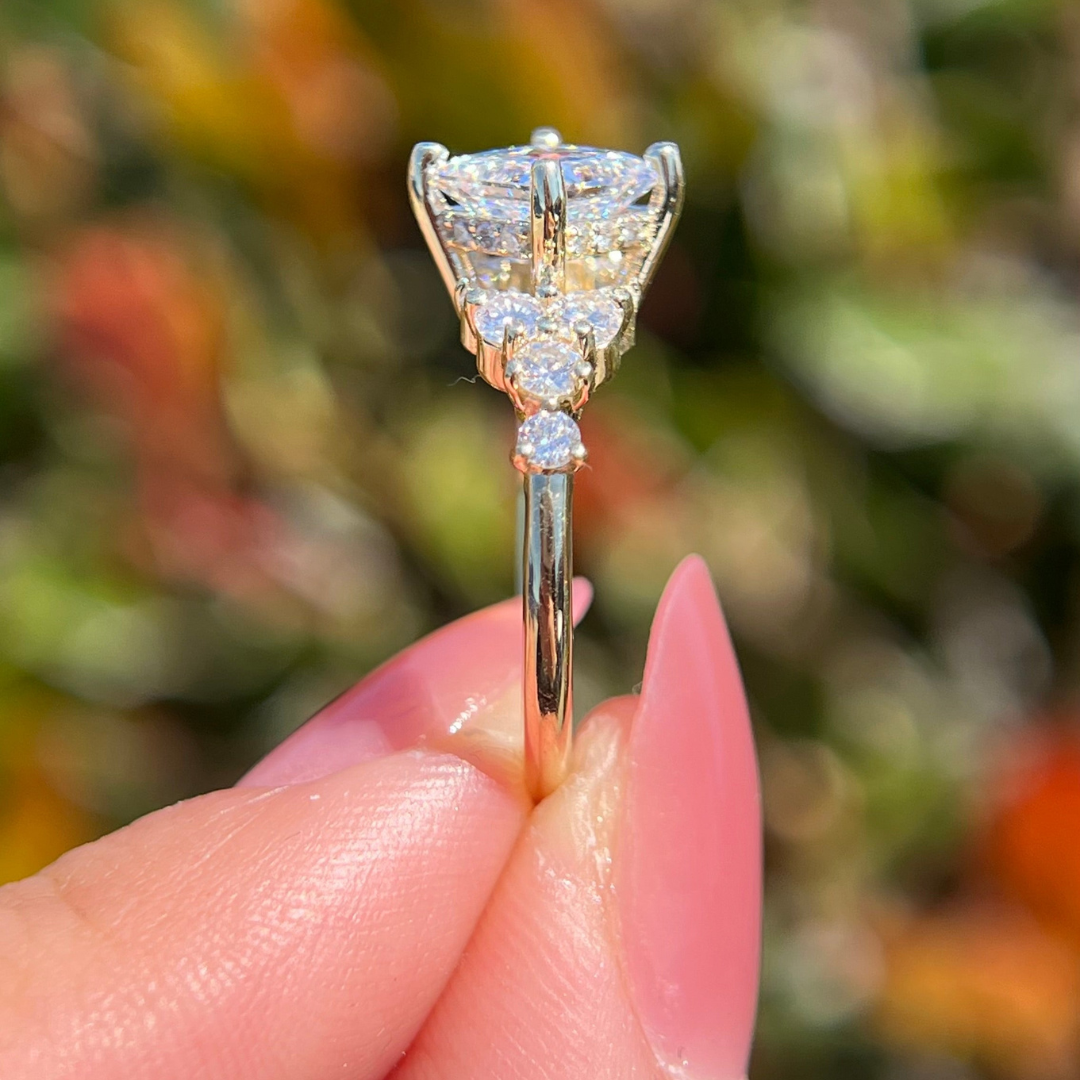 1 CT Princess Cut Cluster Engagement Ring - Lab Grown Diamond