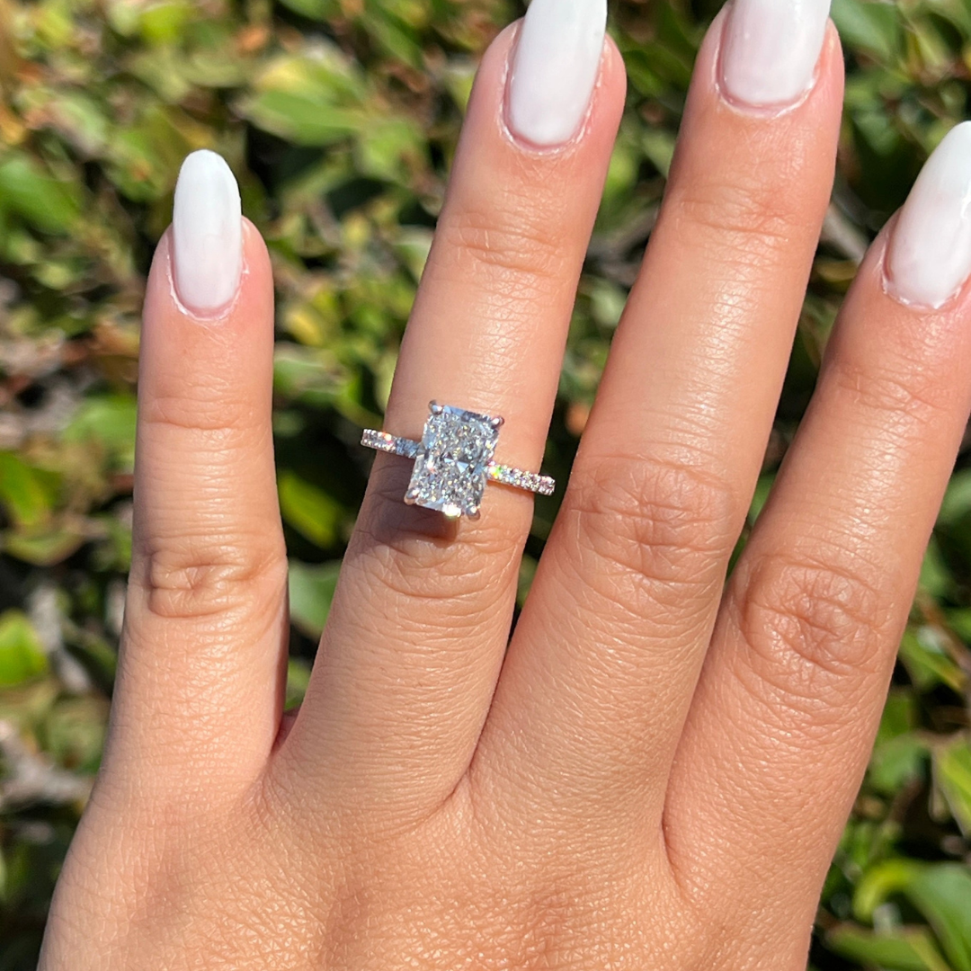 3 CT Radiant Cut Pave Engagement Ring - Moissanite Diamond