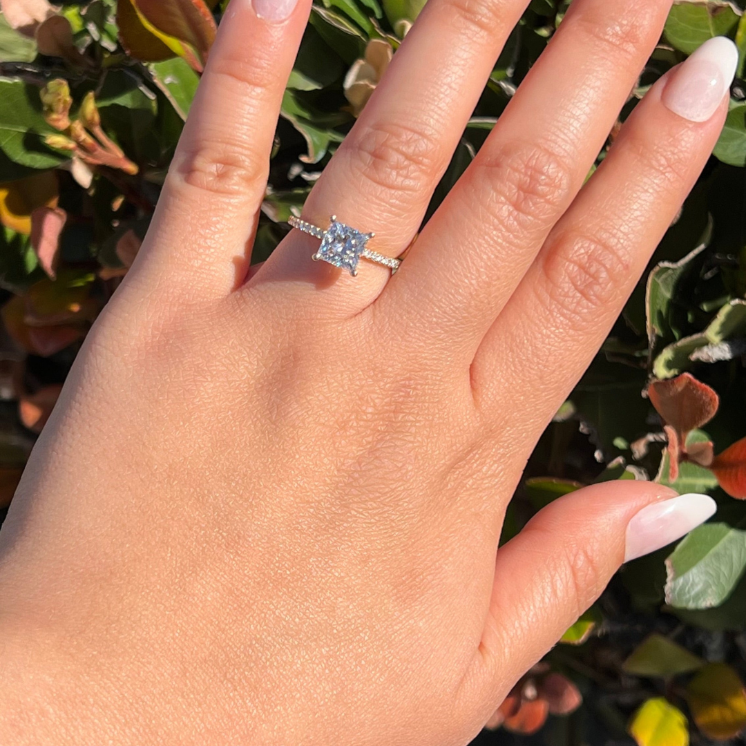 1 CT Princess Cut Pave Engagement Ring - Lab Grown Diamond