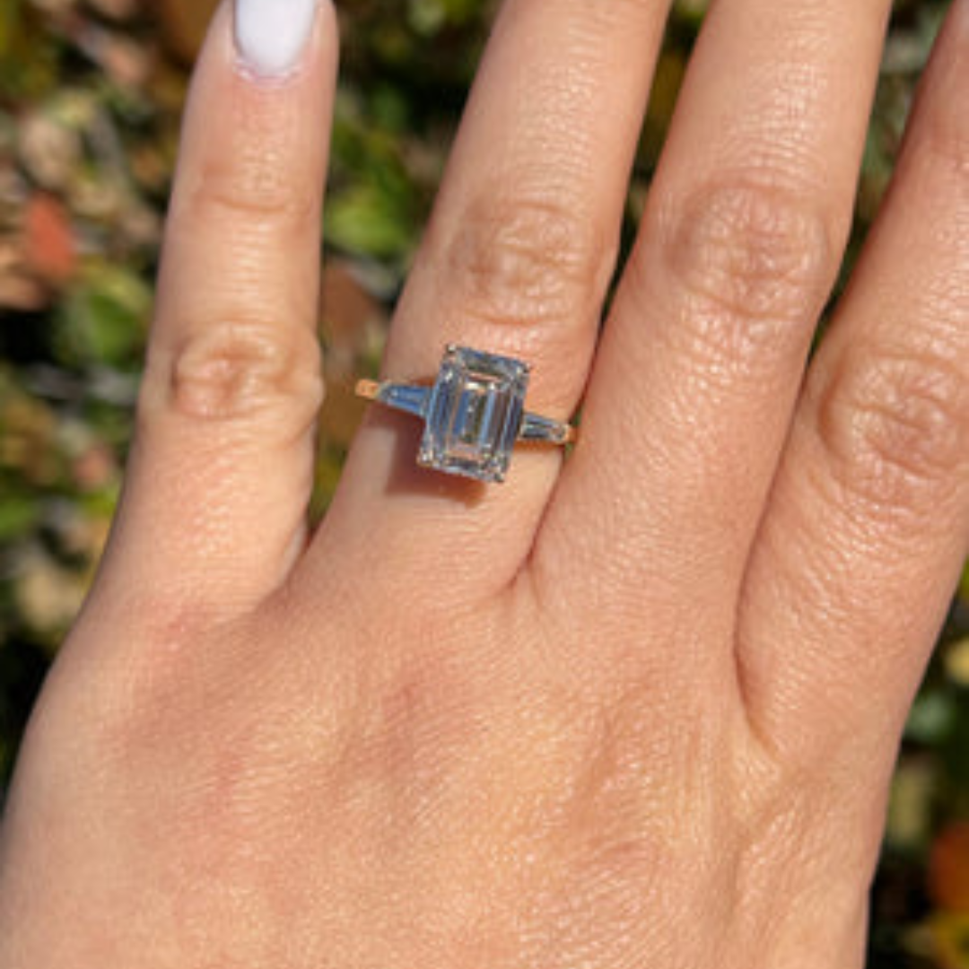 1 CT Emerald Cut Three Stone Engagement Ring - Moissanite Diamond