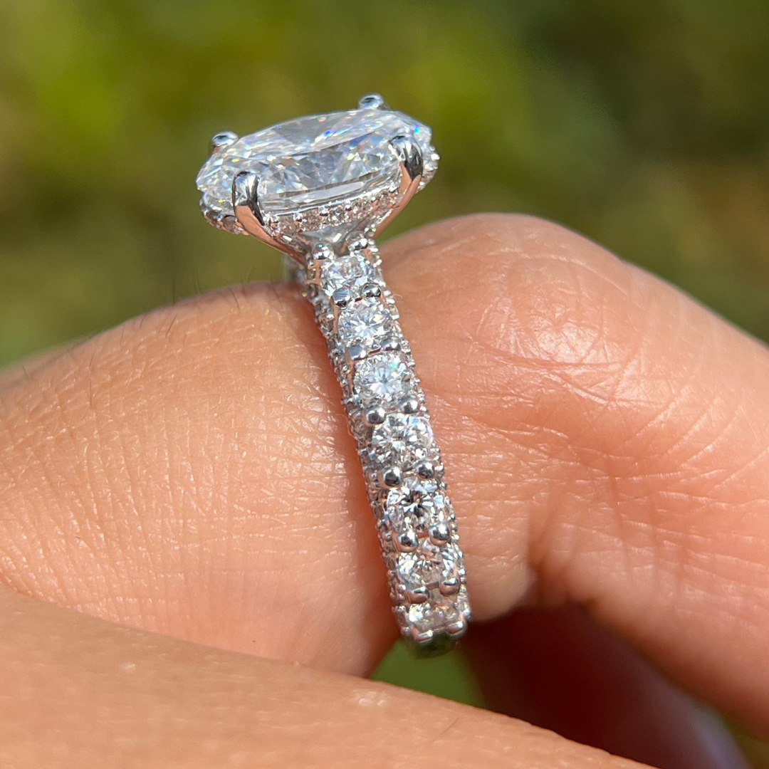 3 CT Oval Cut Pave Engagement Ring - Moissanite Diamond