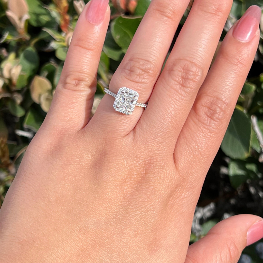 1 CT Radiant Cut Halo Pave Engagement Ring - Lab Grown Diamond