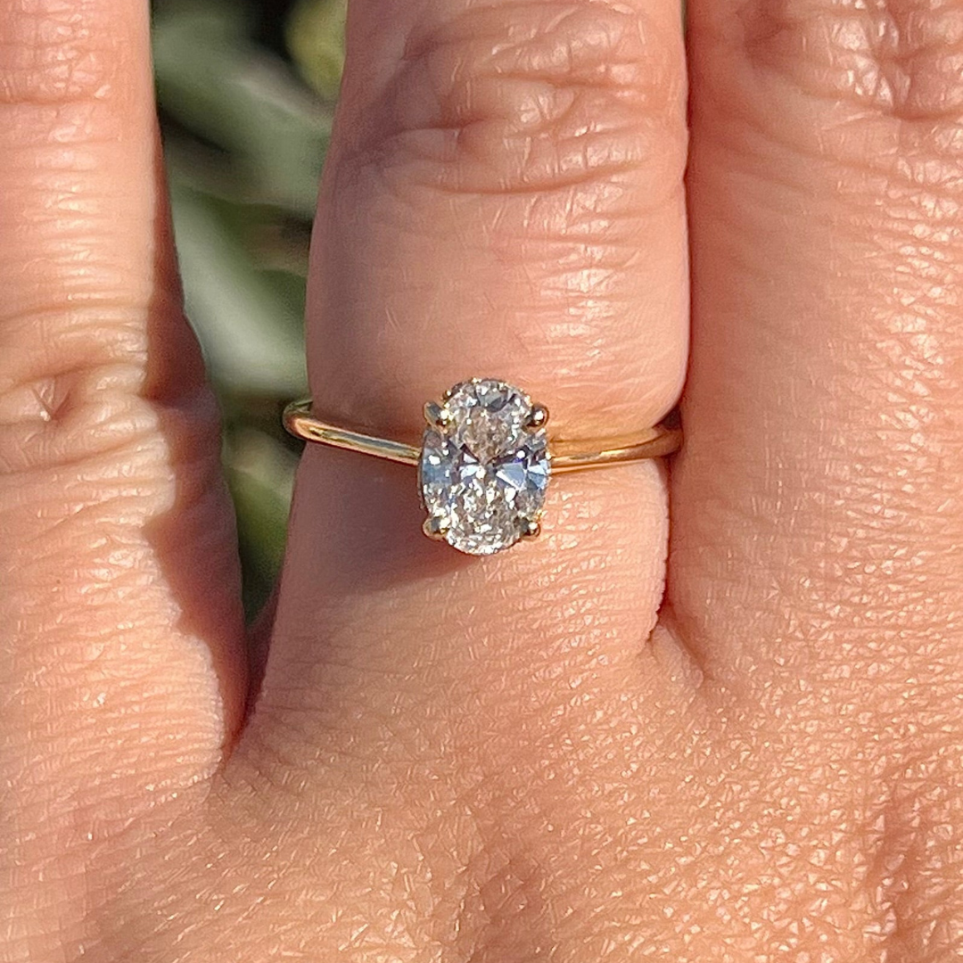 2 CT Oval Cut Solitaire Hidden Halo Engagement Ring - Lab Grown Diamond