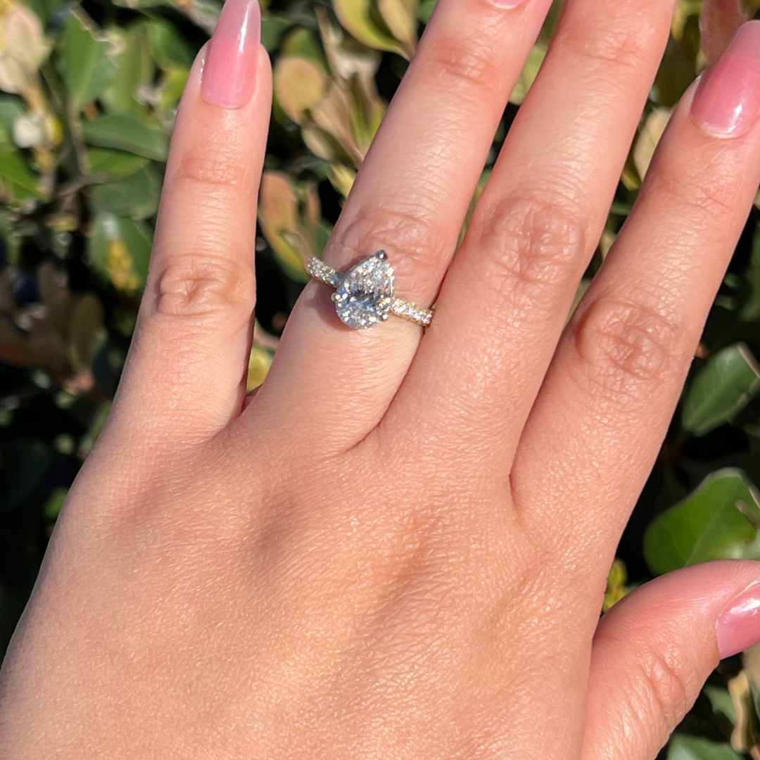 1 CT Pear Cut Pave Engagement Ring - Lab Grown Diamond