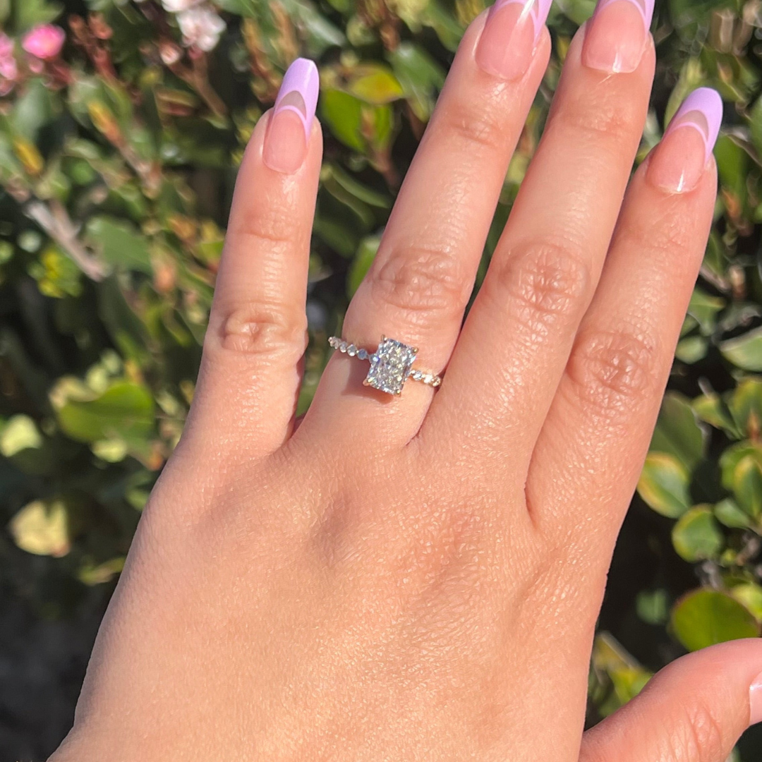 1 CT Radiant Cut Pave Engagement Ring - Lab Grown Diamond