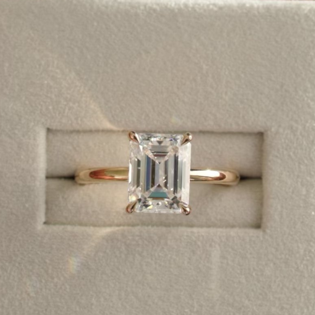 2 CT Emerald Cut Hidden Halo Diamond Engagement Ring - Lab Grown Diamond