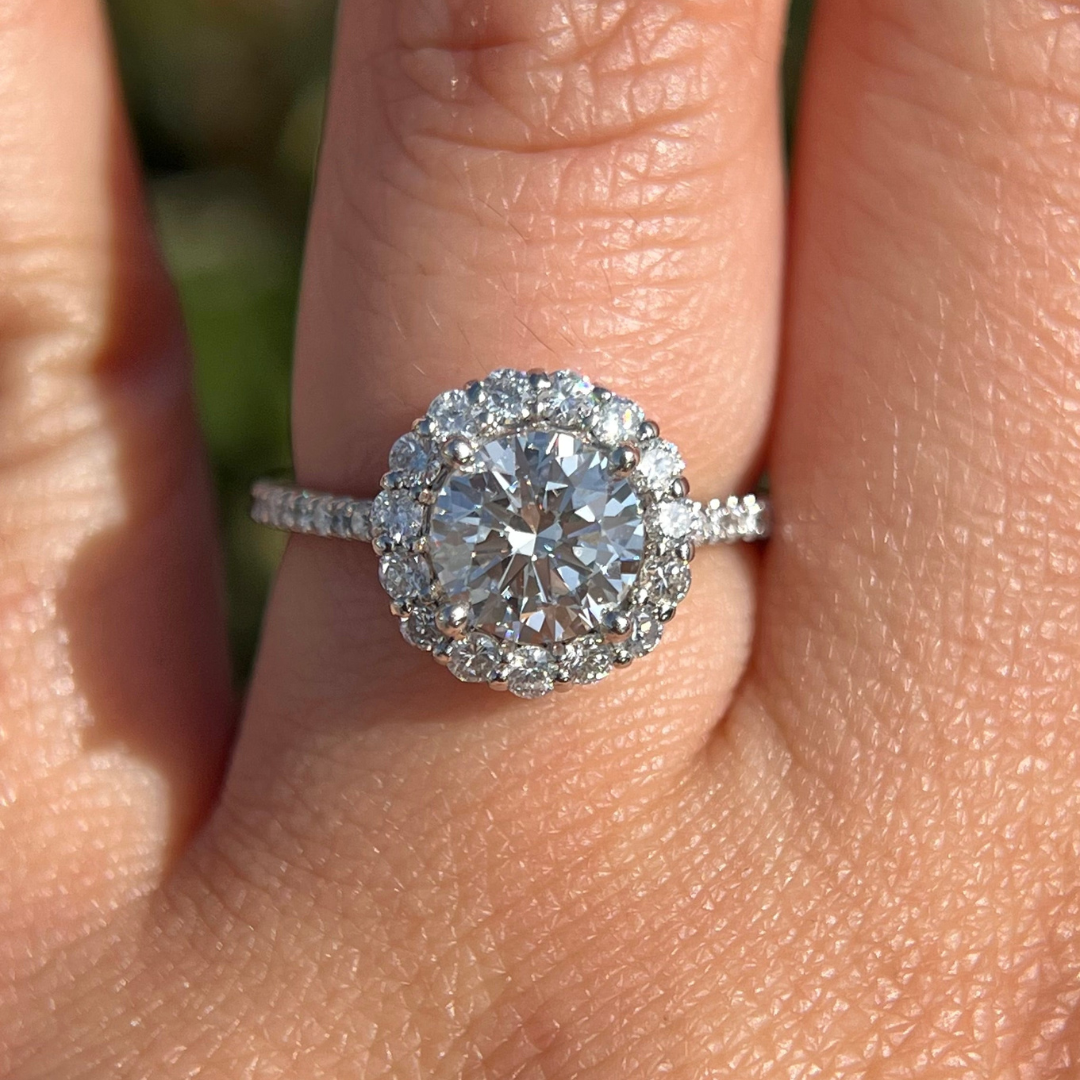 2 CT Round Cut Halo Pave Engagement Ring - Lab Grown Diamond