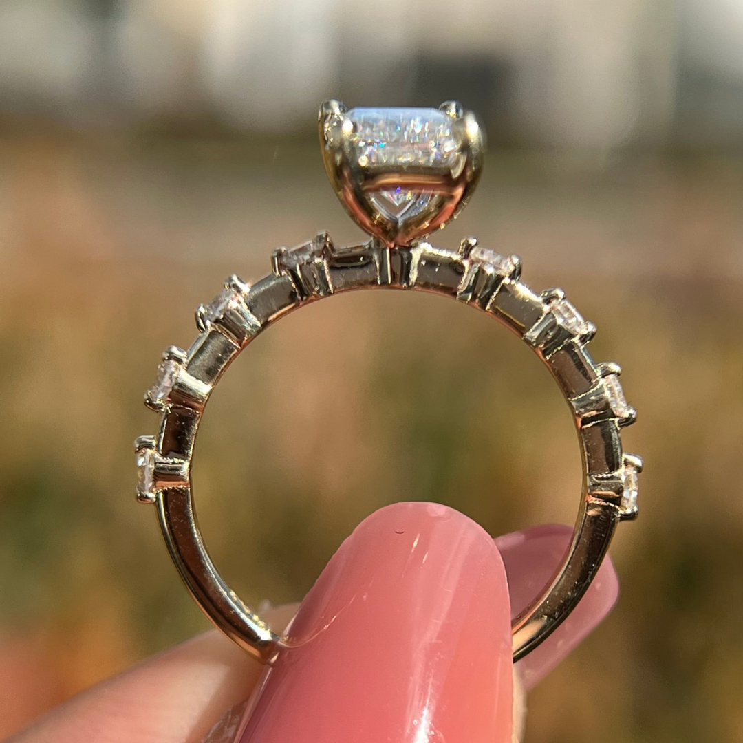 1 CT Radiant Cut Petite Pave Engagement Ring - Lab Grown Diamond