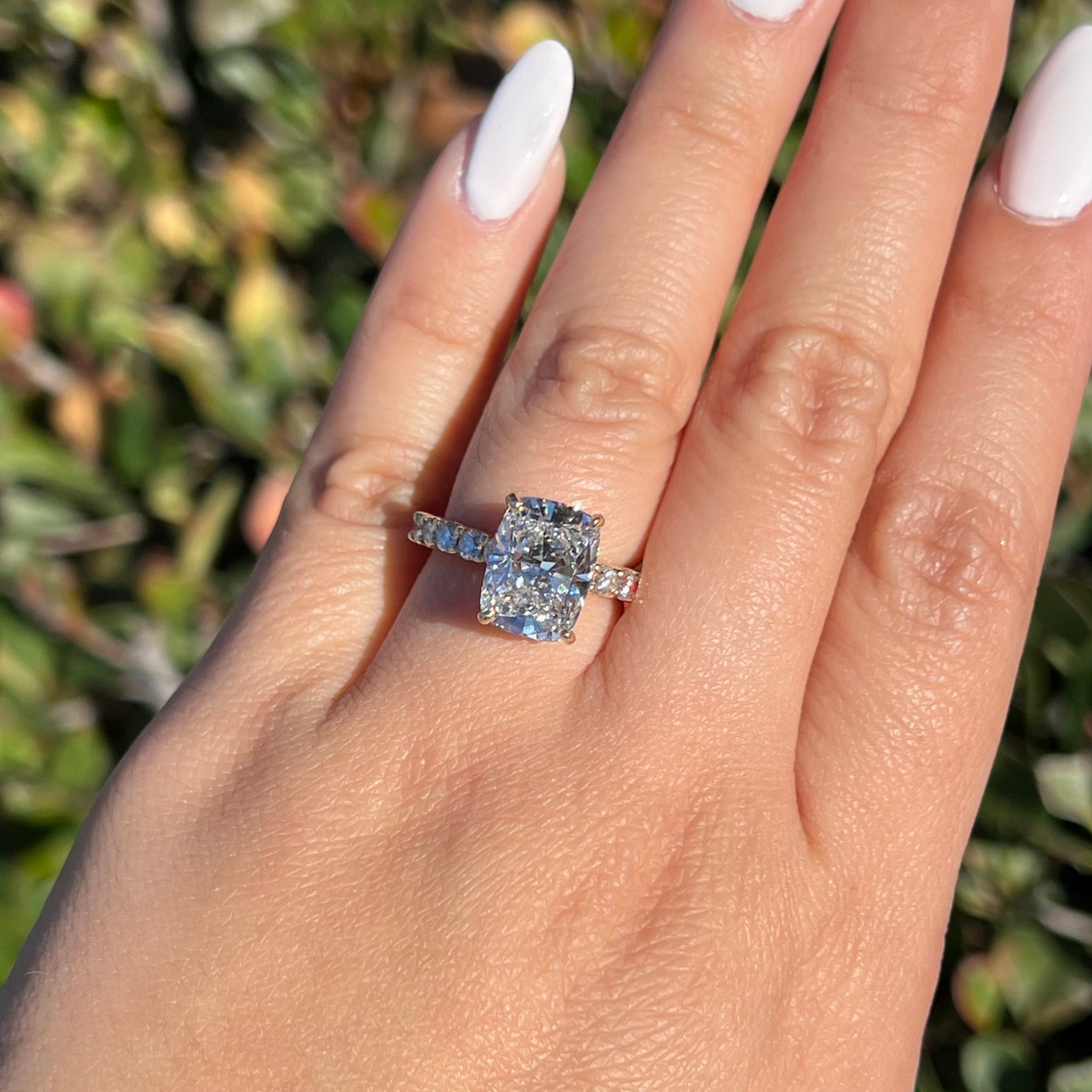 2 CT  Elongated Cushion Pave Engagement Ring - Moissanite Diamond