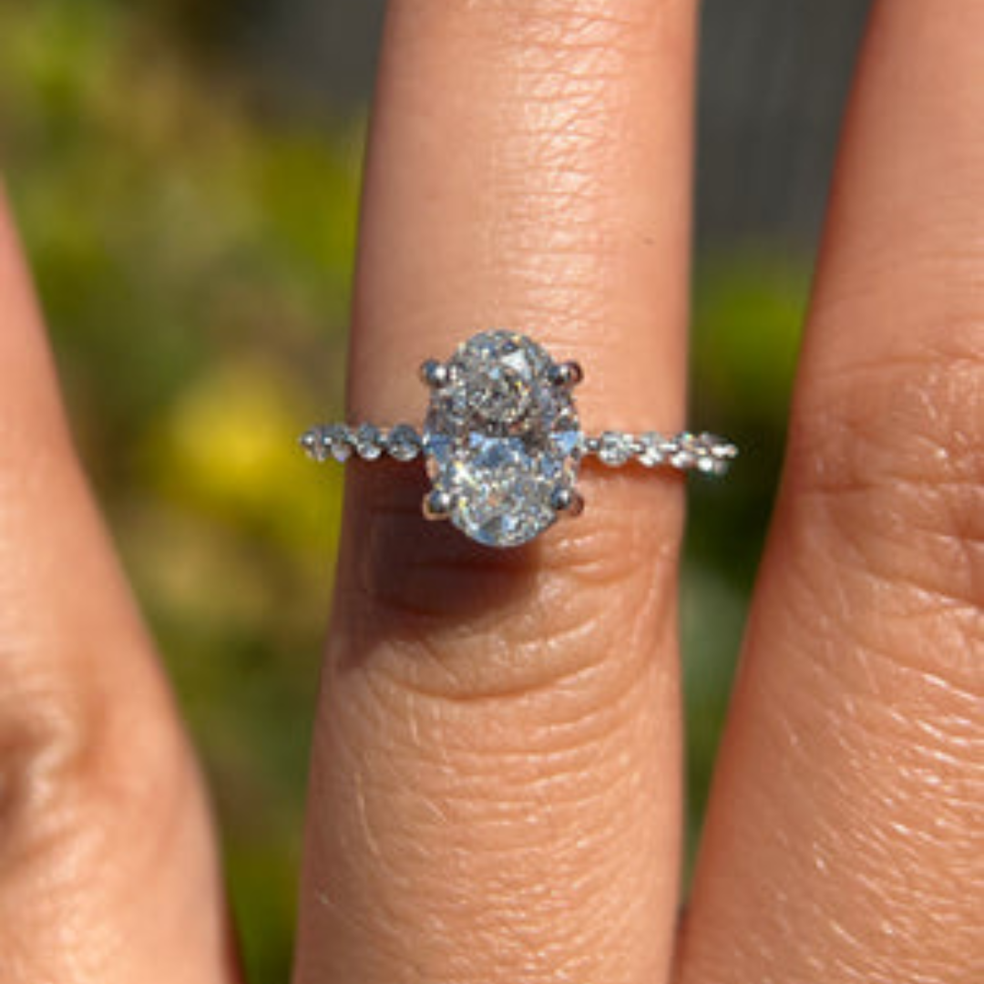 2 CT Oval Pave Engagement Ring - Moissanite Diamond