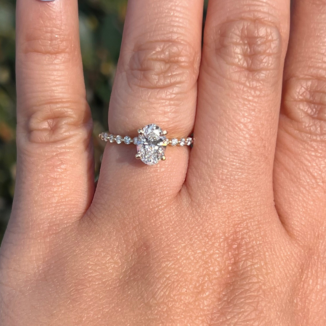 1 CT Oval Cut Pave Engagement Ring - Lab Grown Diamond