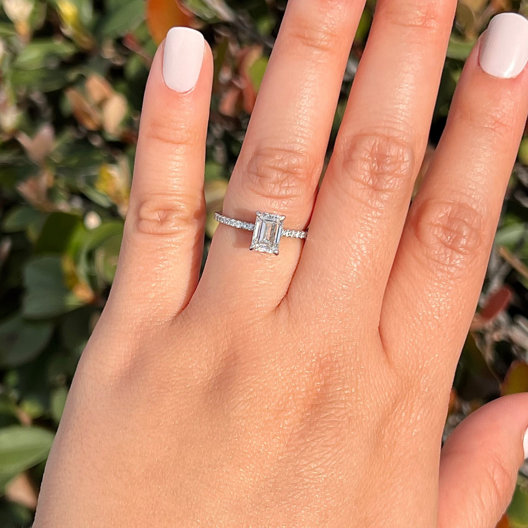 1 CT Emerald Cut Pave Engagement Ring - Lab Grown Diamond
