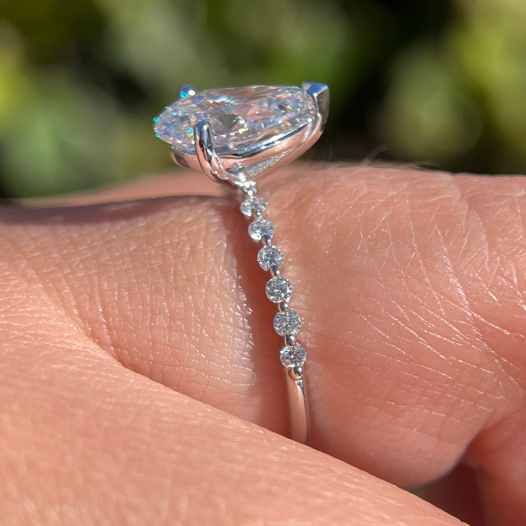 2 CT Pear Cut  Pave Engagement Ring - Lab Grown Diamond