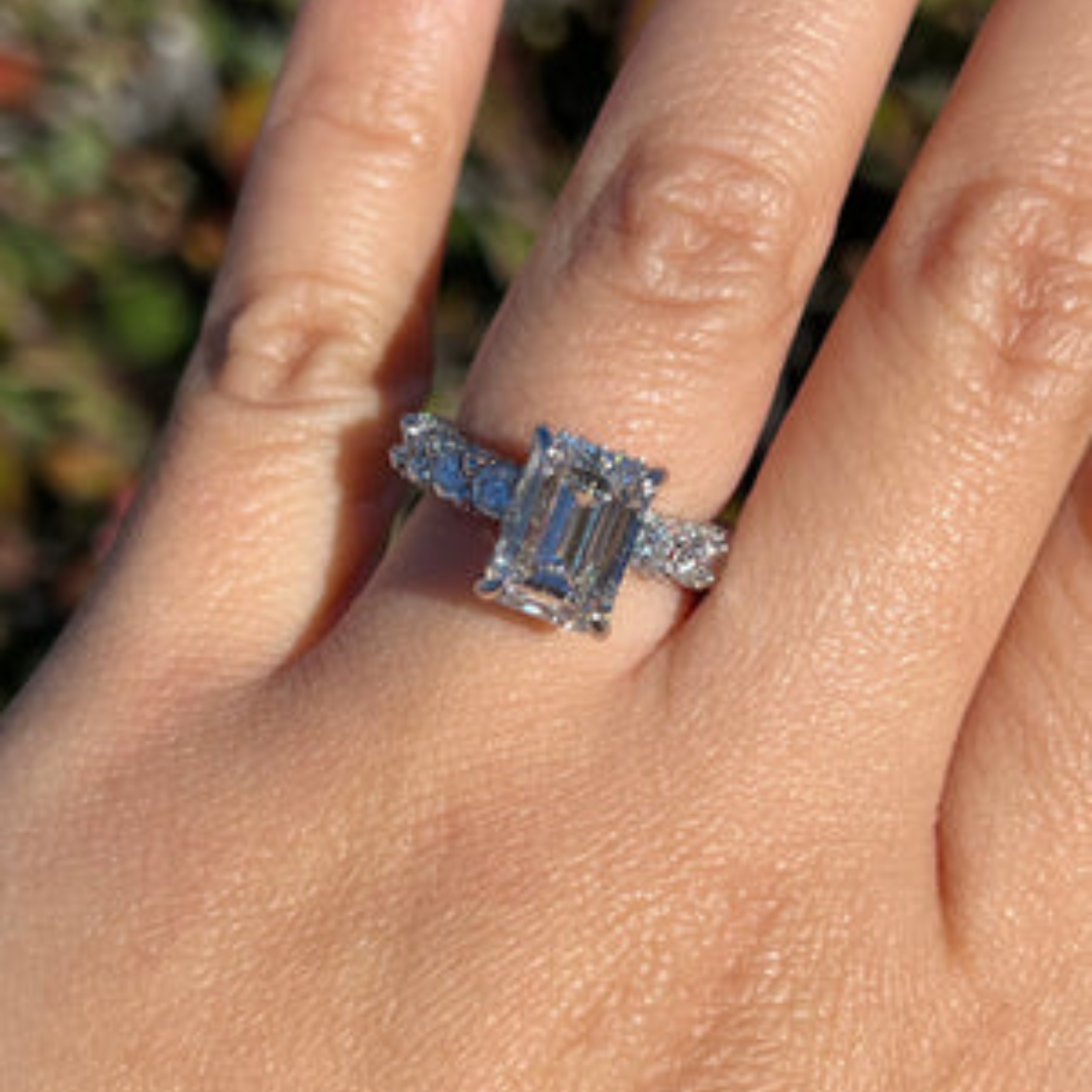 2 CT Emerald Pave Engagement Ring - Moissanite Diamond
