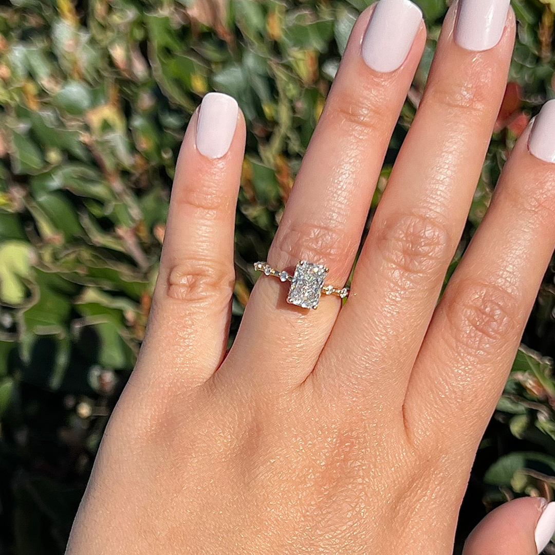 1 CT Radiant Cut Petite Pave Engagement Ring - Lab Grown Diamond