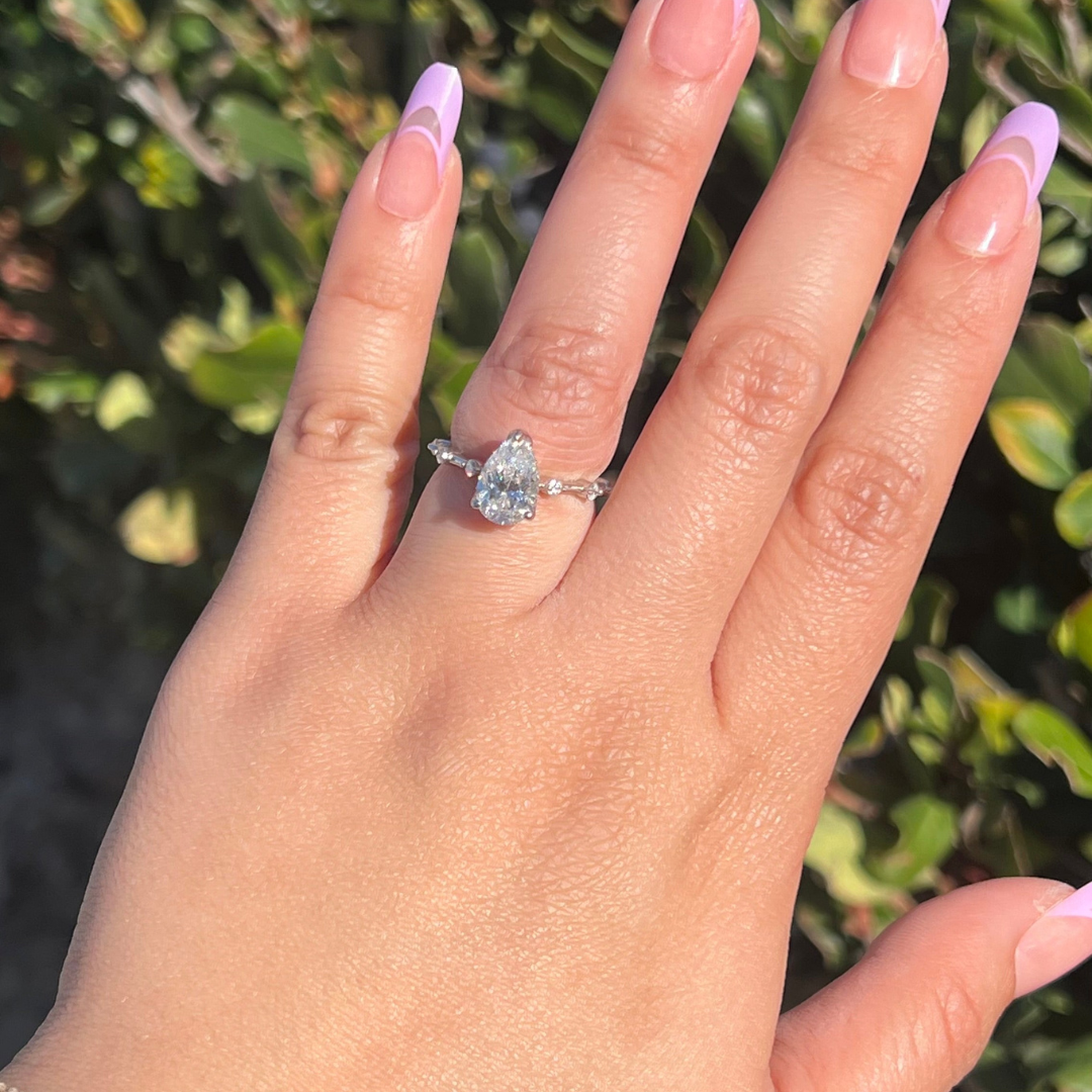 1 CT Pear Cut Petite Pave Engagement Ring - Lab Grown Diamond