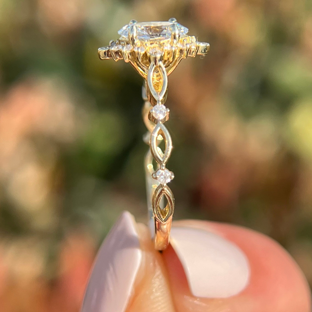 3 CT Oval Floral Halo Vintage Engagement Ring  - Lab Grown Diamond