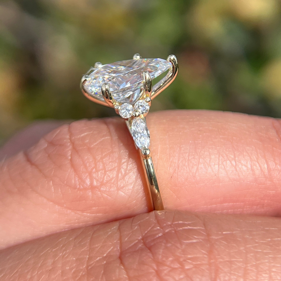2 CT Pear Cut Three Stone Engagement Ring - Moissanite Diamond