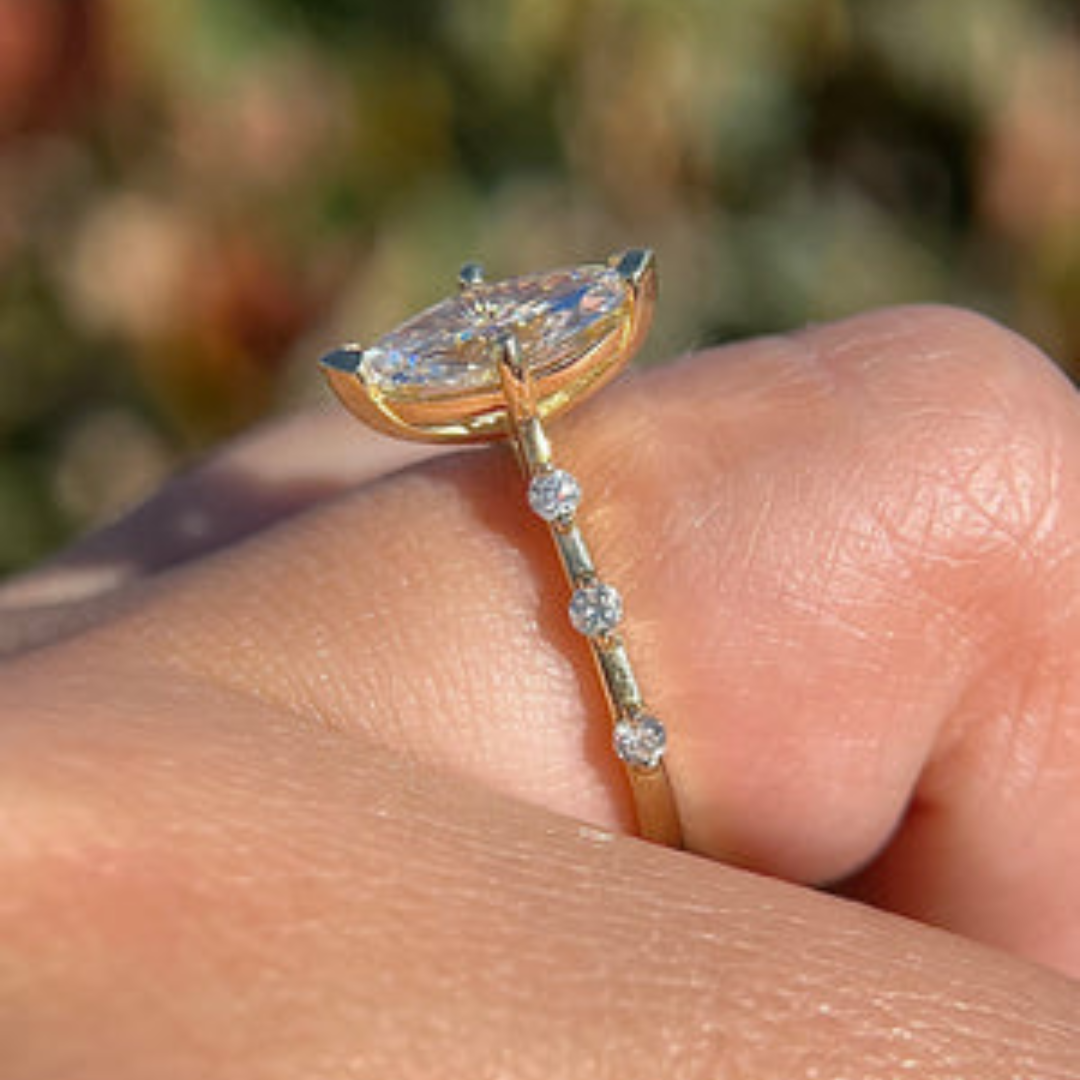 2 CT Marquise Cut Petite Pave Engagement Ring - Lab Grown Diamond