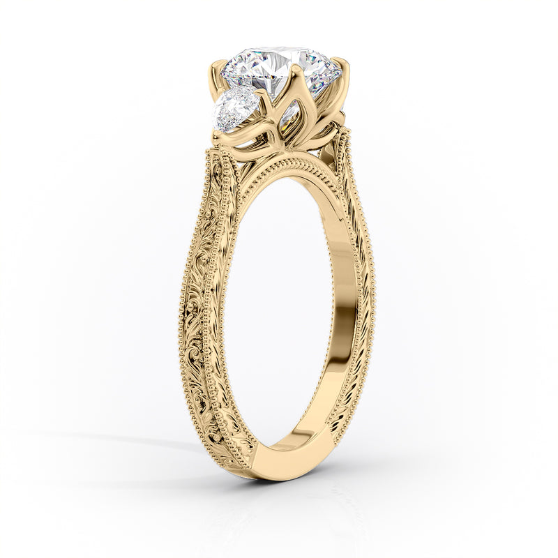 2 CT Round Cut Three Stone Vintage Engagement Ring - Moissanite Diamond