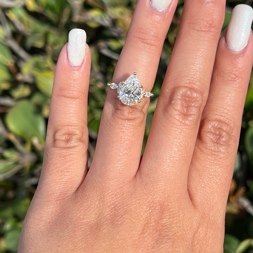 2 CT Pear Cut Three Stone Engagement Ring - Moissanite Diamond