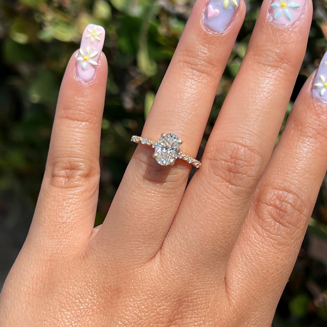 1 CT Oval Cut Pave Engagement Ring - Moissanite Diamond