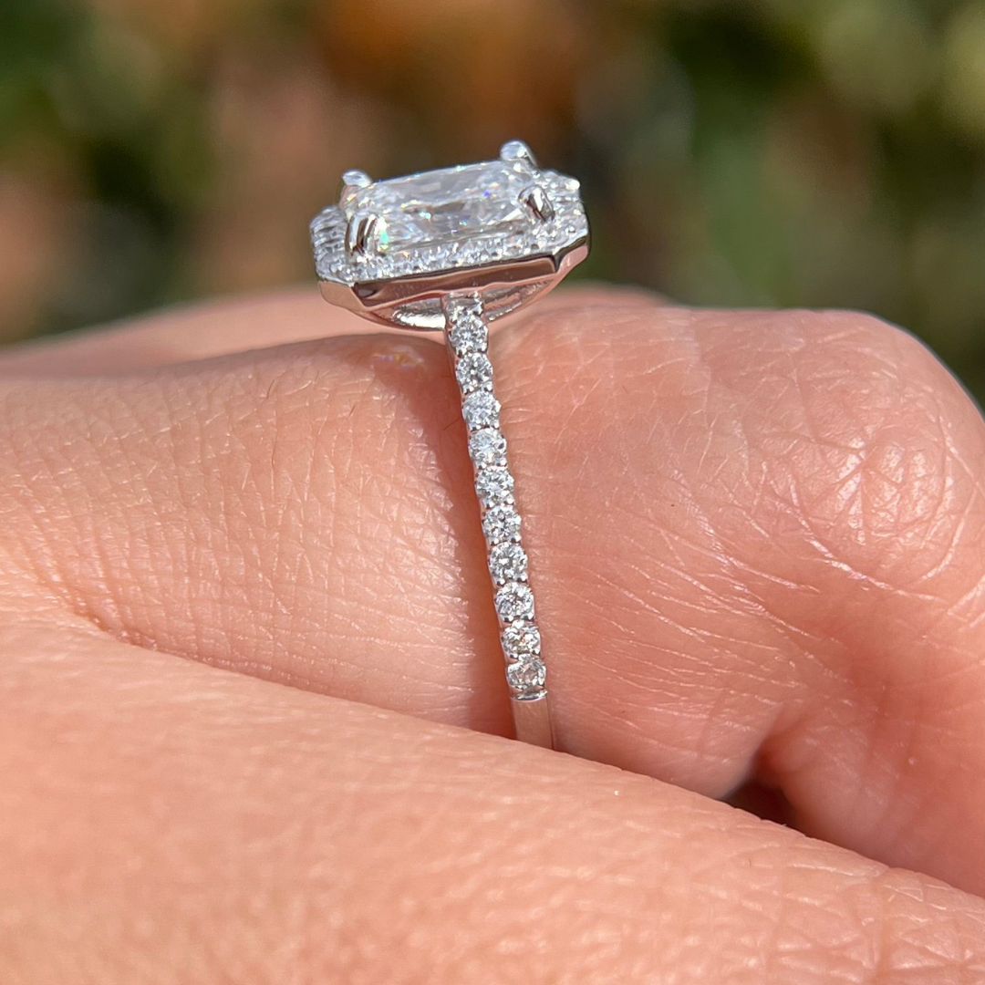 1 CT Radiant Cut Halo Pave Engagement Ring - Lab Grown Diamond