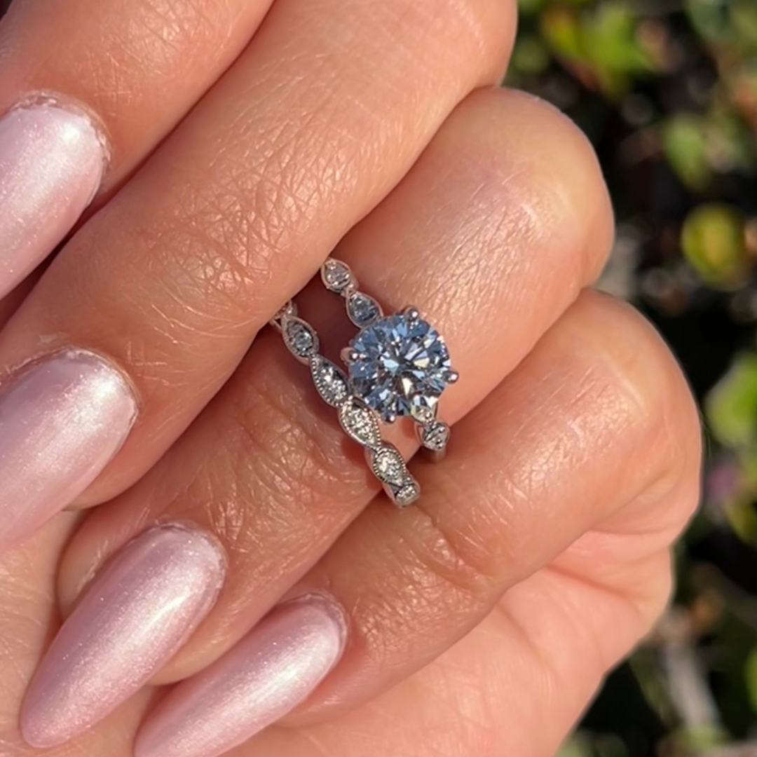 1 CT Round Cut Pave Engagement Ring - Moissanite Diamond
