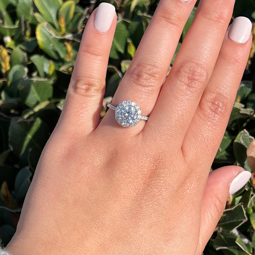 2 CT Round Cut Halo Pave Engagement Ring - Lab Grown Diamond