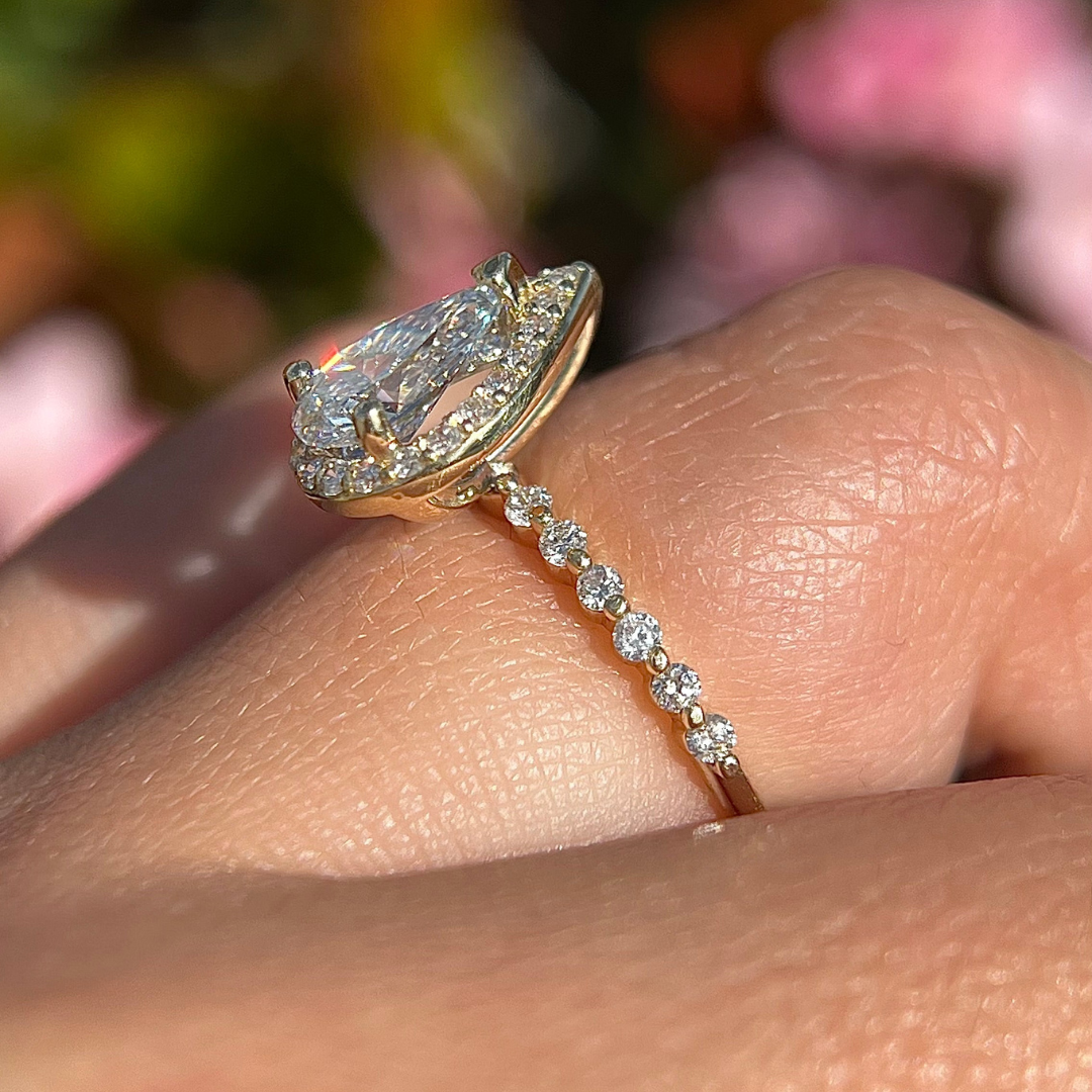 2 CT Pear Cut  Pave Halo Engagement Ring - Lab Grown Diamond