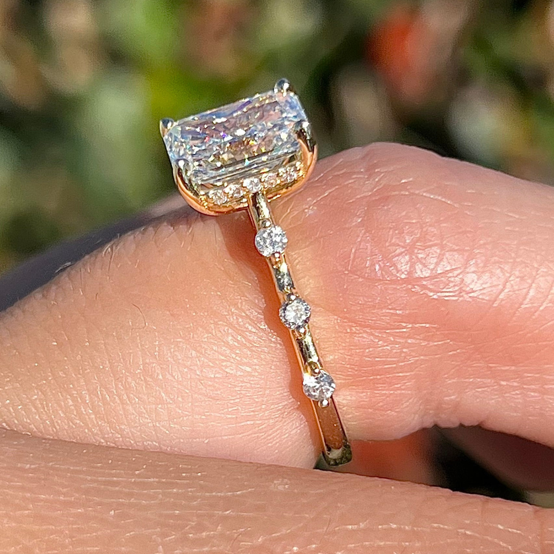 1 CT Radiant Cut Petite Pave Engagement Ring - Lab Grown Diamond
