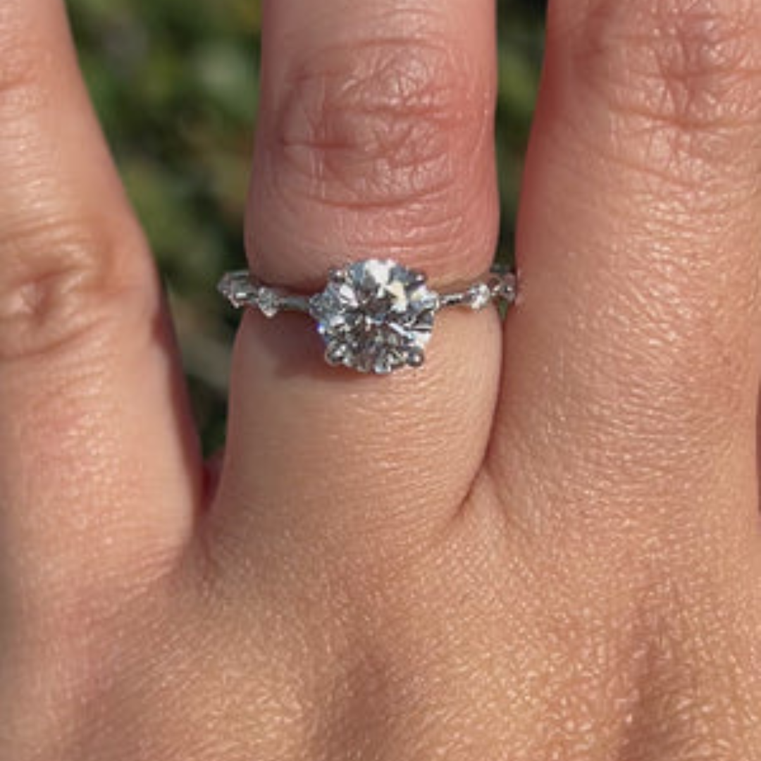 1 CT Round Cut Petite Pave Engagement Ring - Lab Grown Diamond