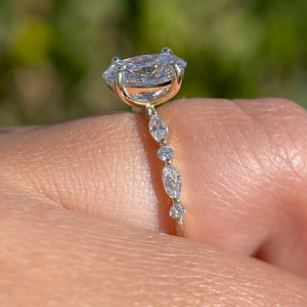 2 CT Oval Cut Pave Engagement Ring - Lab Grown Diamond