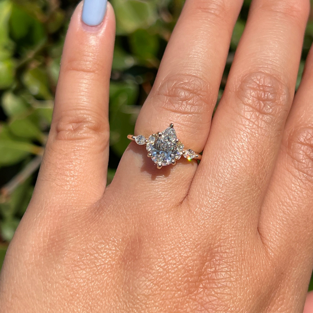 2 CT Pear Cut Cluster Engagement Ring - Moissanite Diamond