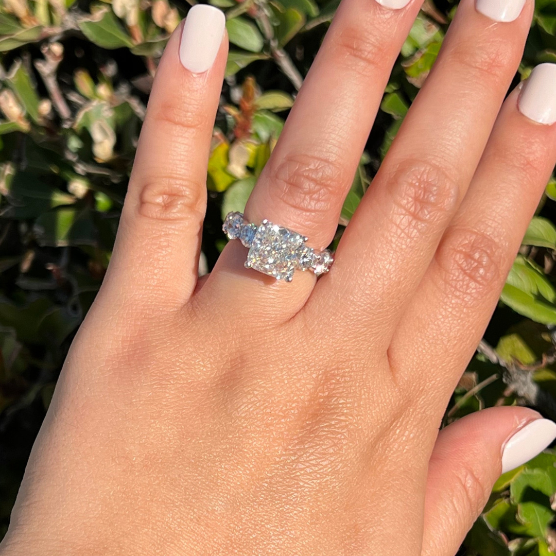 2 CT Cushion Cut Pave Engagement Ring - Lab Grown Diamond