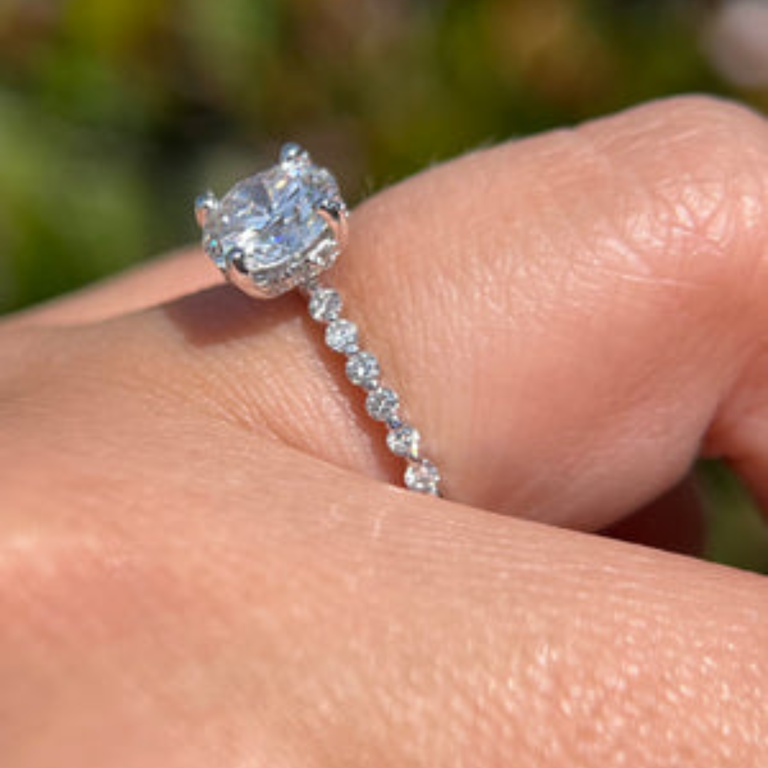 1 CT Round Cut Pave Engagement Ring - Lab Grown Diamond