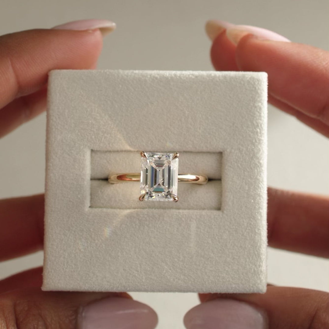 2 CT Emerald Cut Hidden Halo Diamond Engagement Ring - Lab Grown Diamond