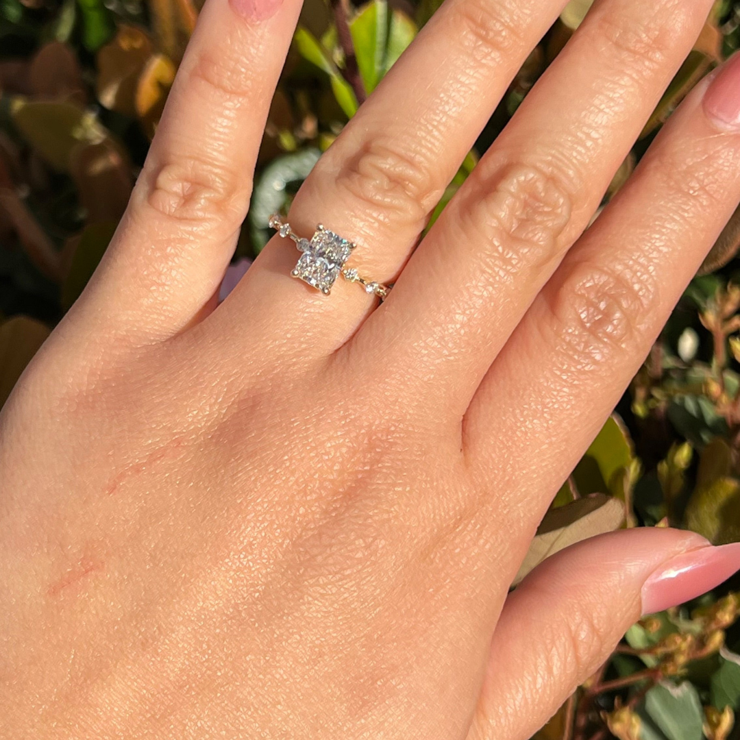 1 CT Radiant Cut Petite Pave Engagement Ring - Lab Grown Diamond