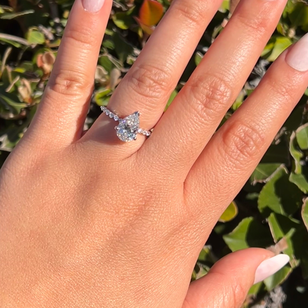 2 CT Pear Cut  Pave Engagement Ring - Lab Grown Diamond