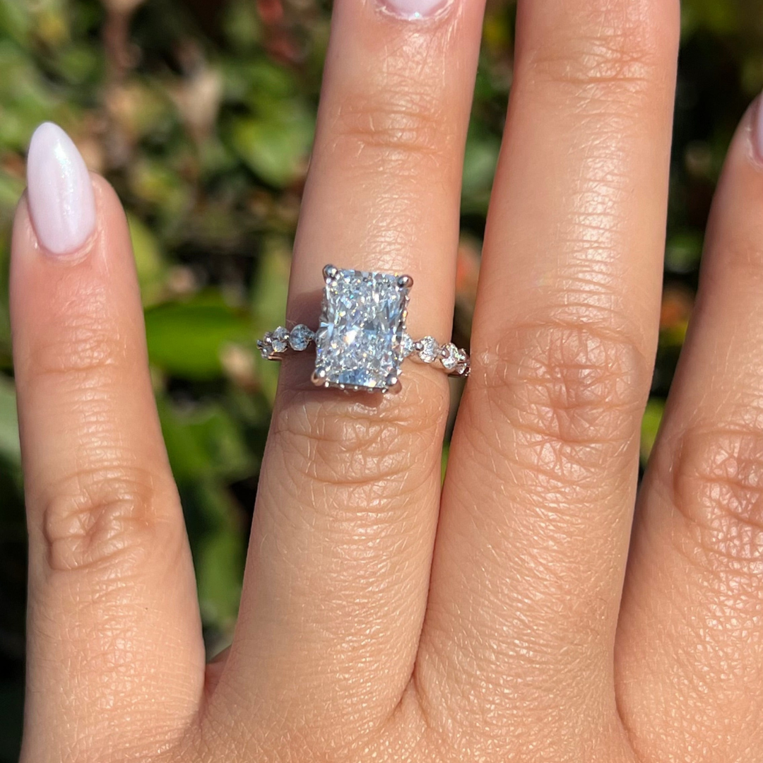 3 CT Radiant Cut Pave Engagement Ring - Lab Grown Diamond