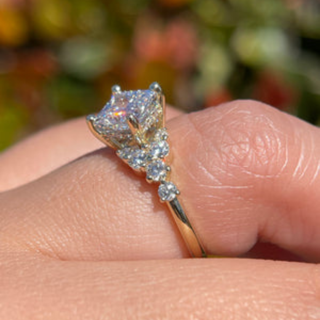 1 CT Princess Cut Cluster Engagement Ring - Lab Grown Diamond