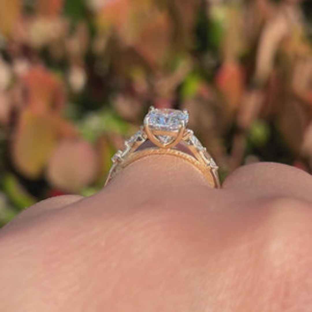 1 CT Cushion Cut Pave Engagement Ring - Lab Grown Diamond