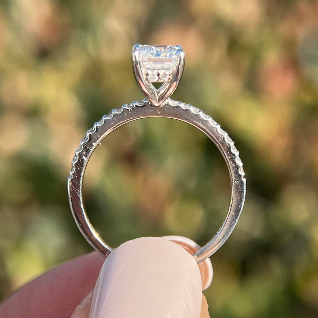 1 CT Emerald Cut Pave Engagement Ring - Lab Grown Diamond