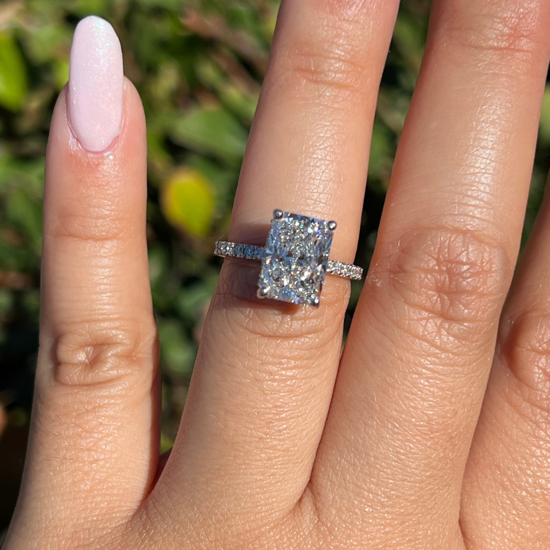 4 CT Radiant Cut Pave Engagement Ring - Moissanite Diamond