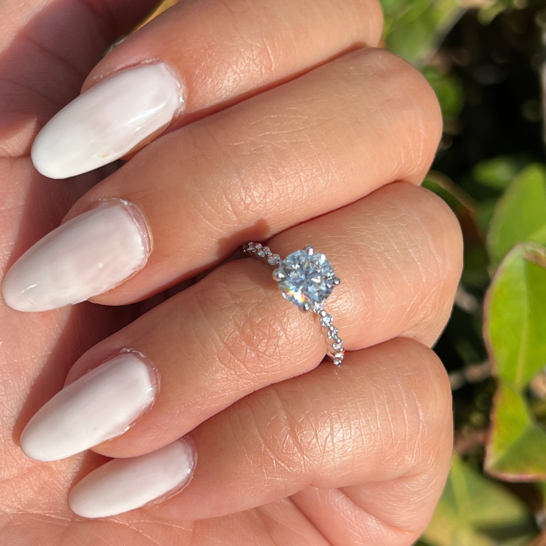 1 CT Round Cut Pave Engagement Ring - Moissanite Diamond