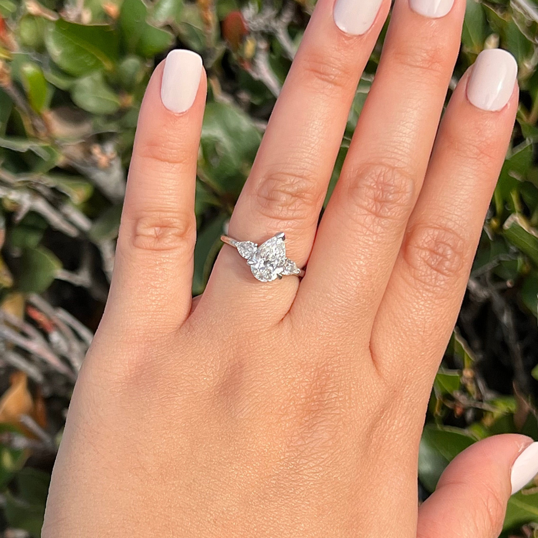 1 CT Pear Cut Three Stone Engagement Ring - Lab Grown Diamond