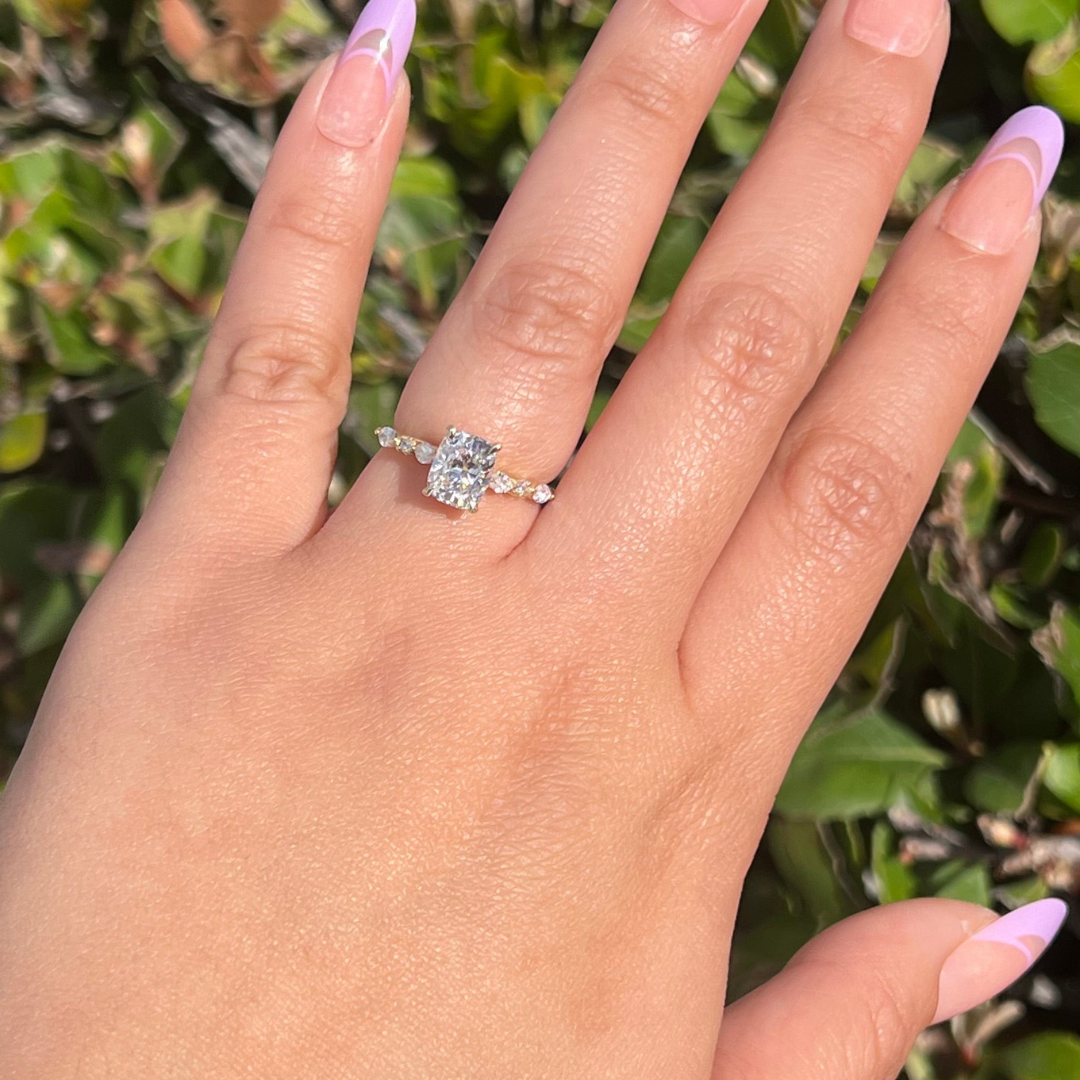 2 CT Elongated Cushion Cut  Pave Engagement Ring - Lab Grown Diamond
