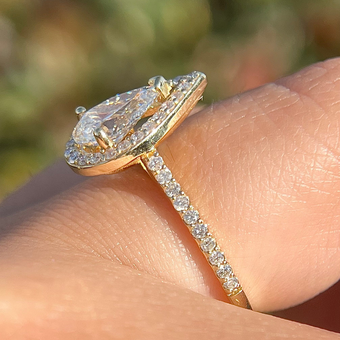 2 CT Pear Cut Halo Pave Engagement Ring - Lab Grown Diamond