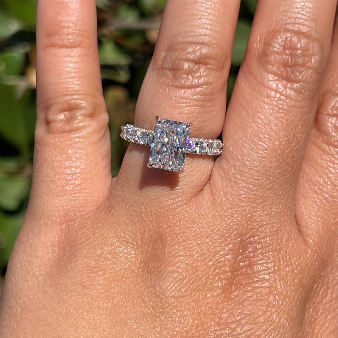 4 CT Radiant Cut Pave Engagement Ring - Moissanite Diamond